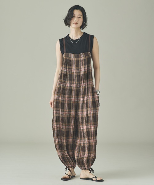 Curensology(カレンソロジー)の「Curensology(カレンソロジー)/<C.S.G>チェックオールインワン(つなぎ/オールインワン・レディース・ブラウン・FREE)」の2枚目の写真