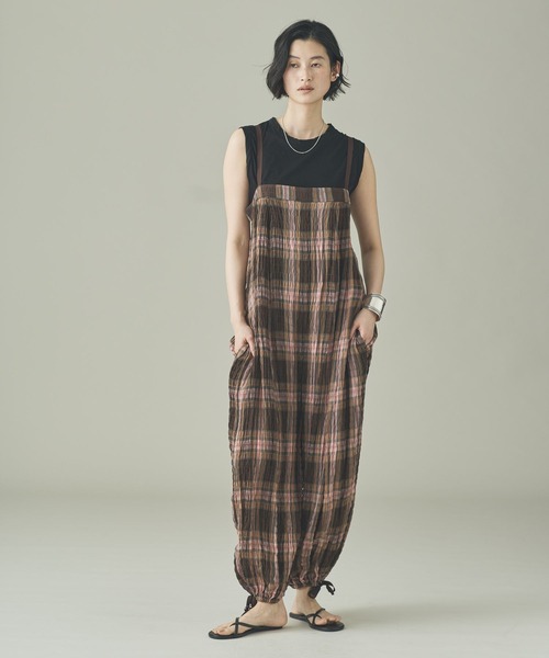 Curensology(カレンソロジー)の「Curensology(カレンソロジー)/<C.S.G>チェックオールインワン(つなぎ/オールインワン・レディース・ブラウン・FREE)」の3枚目の写真