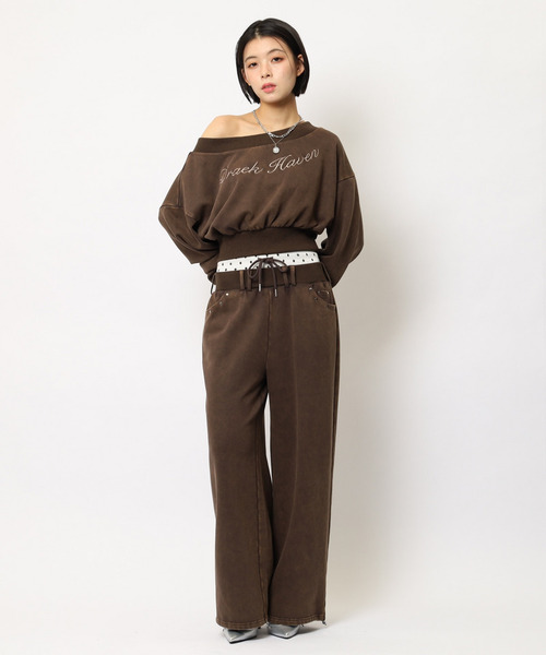 SPIRALGIRL（スパイラルガール）の「ウエストデザインバックロゴ刺しゅうパンツ（スウェットパンツ・レディース・ブラウン/グレー/ブラック・FREE）」の5枚目の写真
