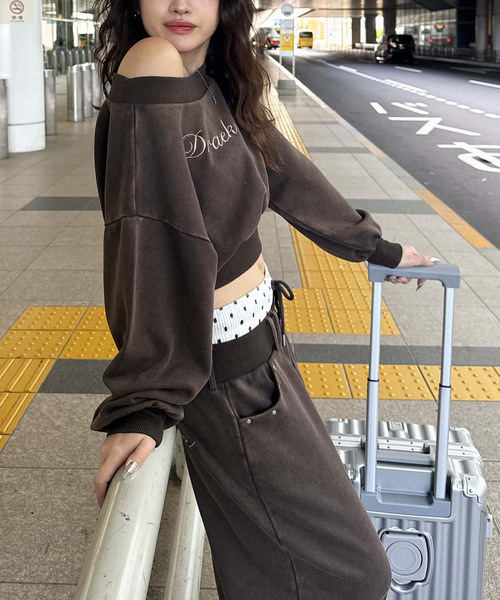 SPIRALGIRL（スパイラルガール）の「ウエストデザインバックロゴ刺しゅうパンツ（スウェットパンツ・レディース・ブラウン/グレー/ブラック・FREE）」の13枚目の写真