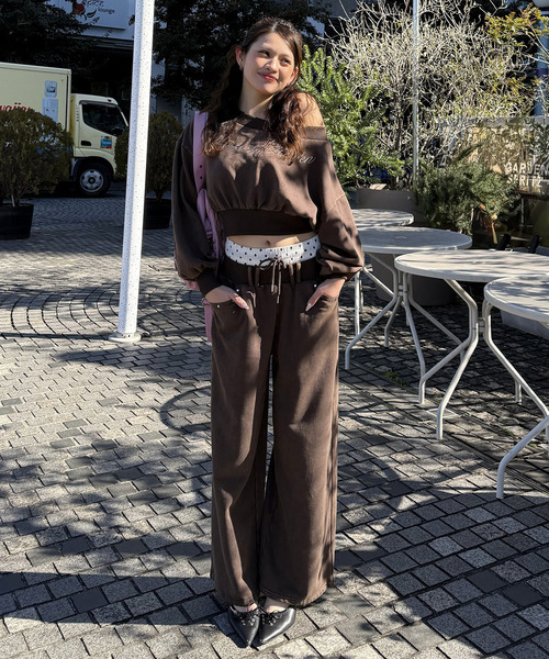 SPIRALGIRL（スパイラルガール）の「ウエストデザインバックロゴ刺しゅうパンツ（スウェットパンツ・レディース・ブラウン/グレー/ブラック・FREE）」の14枚目の写真