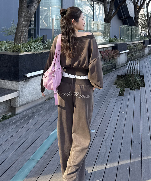 SPIRALGIRL（スパイラルガール）の「ウエストデザインバックロゴ刺しゅうパンツ（スウェットパンツ・レディース・ブラウン/グレー/ブラック・FREE）」の15枚目の写真