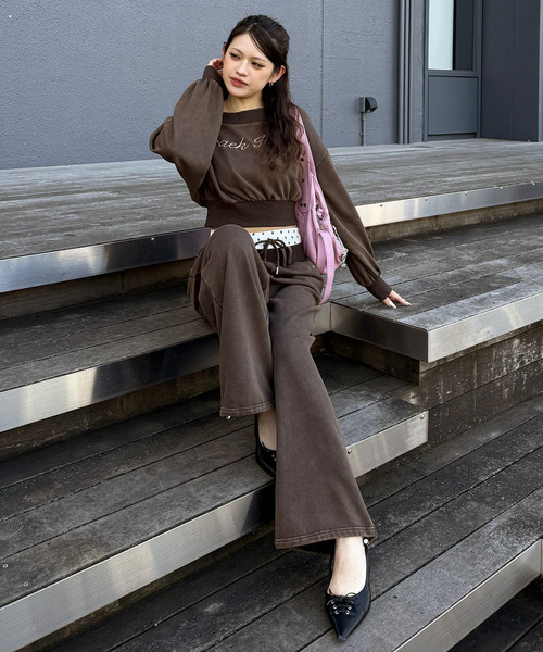SPIRALGIRL（スパイラルガール）の「ウエストデザインバックロゴ刺しゅうパンツ（スウェットパンツ・レディース・ブラウン/グレー/ブラック・FREE）」の16枚目の写真