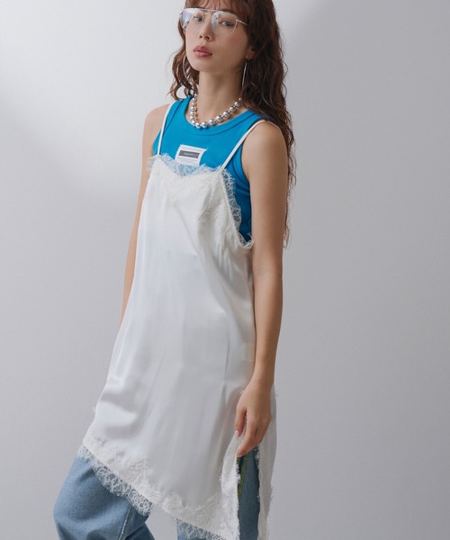 bohmal（ボマール）の「サテンレースアシメキャミ（キャミソール・レディース・アイボリー/ブラック・FREE）」の2枚目の写真