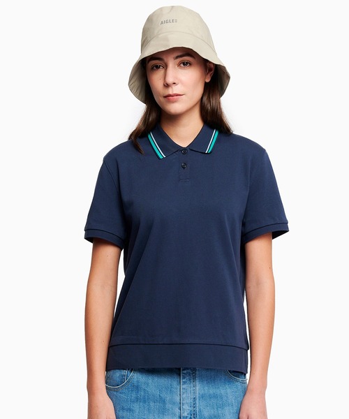 AIGLE(エーグル)の「UVカット ピケポロシャツ(ポロシャツ・レディース・パープル/ダークネイビー/ブラック/ライトピンク/オフホワイト・L/M/S/XL/XS)」の3枚目の写真