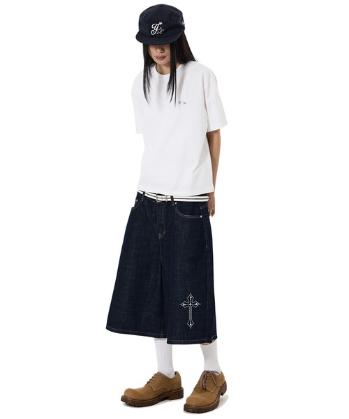 OY（オーワイ）の「『OY/オーワイ』STUD CROSS WIDE SHORTS /スタッズクロスワイドショートパンツ（デニムパンツ・メンズ・インディゴブルー・L/M/S）」の7枚目の写真