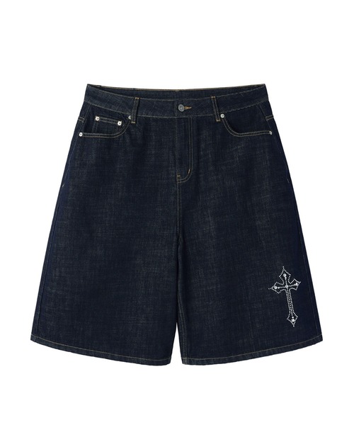 OY（オーワイ）の「『OY/オーワイ』STUD CROSS WIDE SHORTS /スタッズクロスワイドショートパンツ（デニムパンツ・メンズ・インディゴブルー・L/M/S）」の9枚目の写真