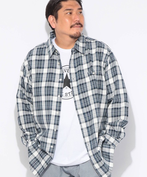 シャツ アンサンブル 長袖 メンズ 大きいサイズ ツイルチェック 長袖