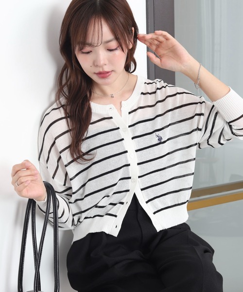 U.S. POLO ASSN.(ユーエスポロアッスン)の「∴WEGO/【WEB限定】U.S. POLO ASSN.別注 シアーカーデ(カーディガン/ボレロ・レディース・ライトグレー/ブラック/ホワイト系その他5/アイボリー・FREE)」の2枚目の写真
