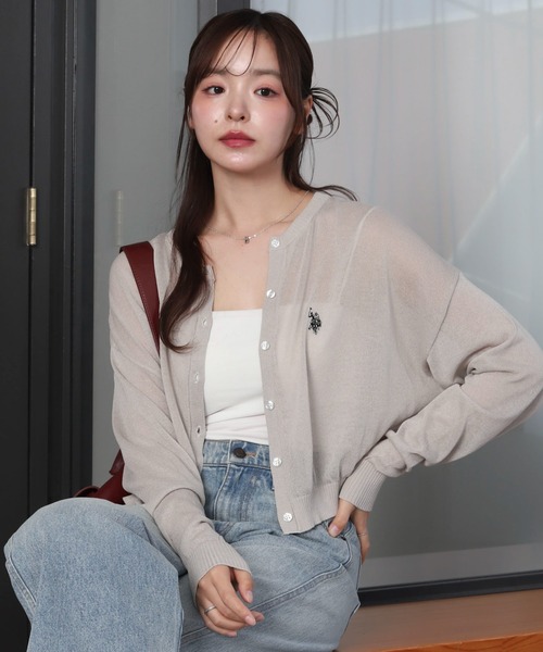 U.S. POLO ASSN.(ユーエスポロアッスン)の「∴WEGO/【WEB限定】U.S. POLO ASSN.別注 シアーカーデ(カーディガン/ボレロ・レディース・ライトグレー/ブラック/ホワイト系その他5/アイボリー・FREE)」の4枚目の写真