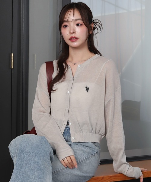U.S. POLO ASSN.(ユーエスポロアッスン)の「∴WEGO/【WEB限定】U.S. POLO ASSN.別注 シアーカーデ(カーディガン/ボレロ・レディース・ライトグレー/ブラック/ホワイト系その他5/アイボリー・FREE)」の9枚目の写真