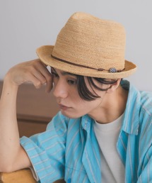 ラフィア中折れハット / 細編み ナチュラル コンチョベルト サイズ調整可
