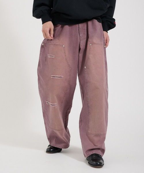 Perushu(ペルーシュ)の「LOOSEFIT DAMAGED DOUBLE-KNEE PANTS/ルーズフィットダメージダブルニーパンツ(デニムパンツ・メンズ・パープル/ブラック/ブラウン・LARGE/MEDIUM/SMALL)」の1枚目の写真
