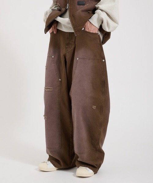 Perushu(ペルーシュ)の「LOOSEFIT DAMAGED DOUBLE-KNEE PANTS/ルーズフィットダメージダブルニーパンツ(デニムパンツ・メンズ・パープル/ブラック/ブラウン・LARGE/MEDIUM/SMALL)」の3枚目の写真