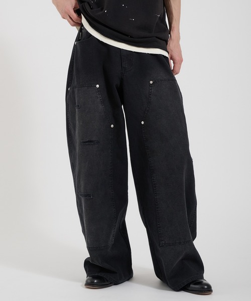 Perushu(ペルーシュ)の「LOOSEFIT DAMAGED DOUBLE-KNEE PANTS/ルーズフィットダメージダブルニーパンツ(デニムパンツ・メンズ・パープル/ブラック/ブラウン・LARGE/MEDIUM/SMALL)」の20枚目の写真