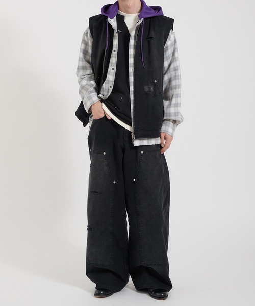 Perushu(ペルーシュ)の「LOOSEFIT DAMAGED DOUBLE-KNEE PANTS/ルーズフィットダメージダブルニーパンツ(デニムパンツ・メンズ・パープル/ブラック/ブラウン・LARGE/MEDIUM/SMALL)」の9枚目の写真