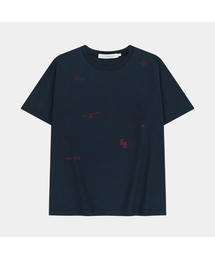 ウォッシュドスタンプ半袖Tシャツ[ネイビー]