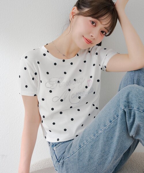 Chico(チコ)の「ラインストーンロゴチビT(Tシャツ/カットソー・レディース・ピンク/ホワイト系その他2/ブラック/ホワイト・FREE)」の3枚目の写真