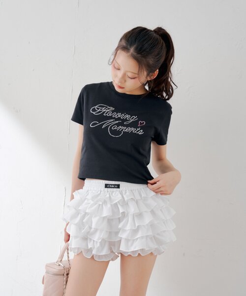 Chico(チコ)の「ラインストーンロゴチビT(Tシャツ/カットソー・レディース・ピンク/ホワイト系その他2/ブラック/ホワイト・FREE)」の10枚目の写真
