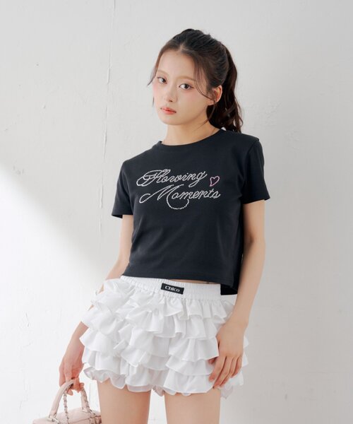 Chico(チコ)の「ラインストーンロゴチビT(Tシャツ/カットソー・レディース・ピンク/ホワイト系その他2/ブラック/ホワイト・FREE)」の9枚目の写真