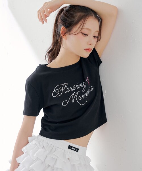 Chico(チコ)の「ラインストーンロゴチビT(Tシャツ/カットソー・レディース・ピンク/ホワイト系その他2/ブラック/ホワイト・FREE)」の8枚目の写真