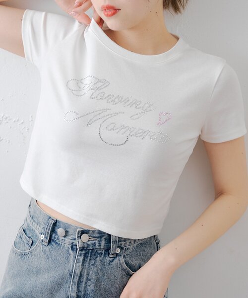 Chico(チコ)の「ラインストーンロゴチビT(Tシャツ/カットソー・レディース・ピンク/ホワイト系その他2/ブラック/ホワイト・FREE)」の7枚目の写真