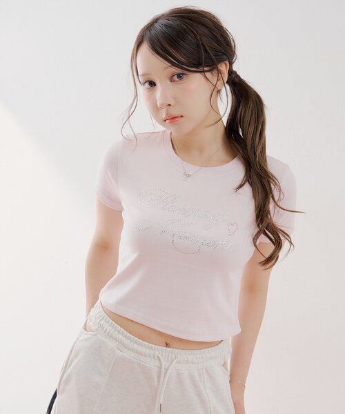 Chico(チコ)の「ラインストーンロゴチビT(Tシャツ/カットソー・レディース・ピンク/ホワイト系その他2/ブラック/ホワイト・FREE)」の6枚目の写真
