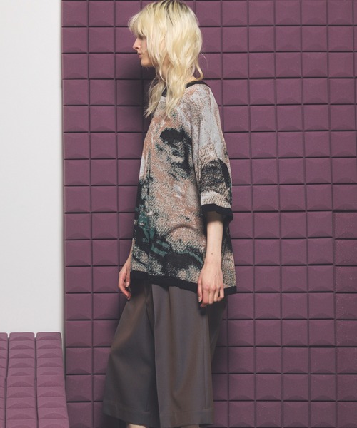 MAISON SPECIAL(メゾンスペシャル)の「《UNISEX》Abstract Jacquard Prime-Over Knit T-shirt/アブストラクトジャガードプライムオーバーニットTシャツ【MAISON SPECIAL/メゾンスペシャル】(Tシャツ/カットソー・メンズ・ブルー/ブラック/ベージュ・0/1/2)」の6枚目の写真