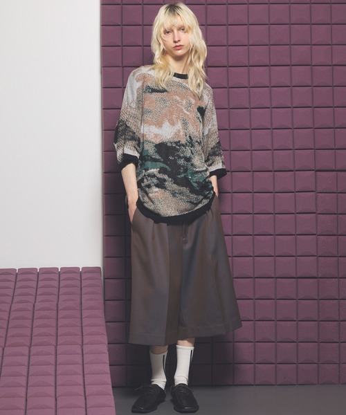 MAISON SPECIAL(メゾンスペシャル)の「《UNISEX》Abstract Jacquard Prime-Over Knit T-shirt/アブストラクトジャガードプライムオーバーニットTシャツ【MAISON SPECIAL/メゾンスペシャル】(Tシャツ/カットソー・メンズ・ブルー/ブラック/ベージュ・0/1/2)」の4枚目の写真