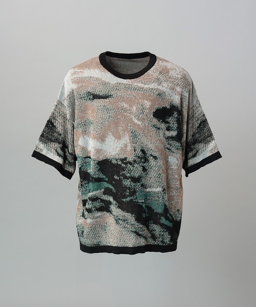 MAISON SPECIAL(メゾンスペシャル)の「《UNISEX》Abstract Jacquard Prime-Over Knit T-shirt/アブストラクトジャガードプライムオーバーニットTシャツ【MAISON SPECIAL/メゾンスペシャル】(Tシャツ/カットソー・メンズ・ブルー/ブラック/ベージュ・0/1/2)」の8枚目の写真