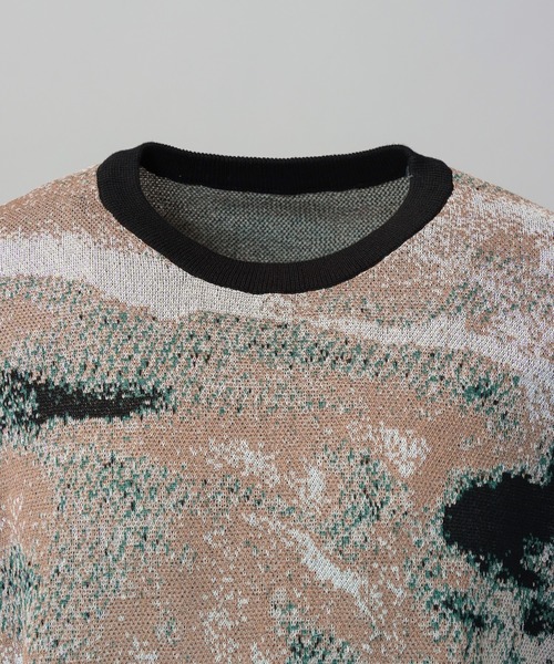 MAISON SPECIAL(メゾンスペシャル)の「《UNISEX》Abstract Jacquard Prime-Over Knit T-shirt/アブストラクトジャガードプライムオーバーニットTシャツ【MAISON SPECIAL/メゾンスペシャル】(Tシャツ/カットソー・メンズ・ブルー/ブラック/ベージュ・0/1/2)」の11枚目の写真