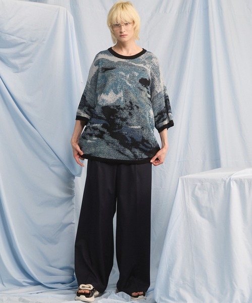 MAISON SPECIAL(メゾンスペシャル)の「《UNISEX》Abstract Jacquard Prime-Over Knit T-shirt/アブストラクトジャガードプライムオーバーニットTシャツ【MAISON SPECIAL/メゾンスペシャル】(Tシャツ/カットソー・メンズ・ブルー/ブラック/ベージュ・0/1/2)」の15枚目の写真