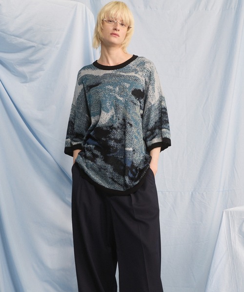 MAISON SPECIAL(メゾンスペシャル)の「《UNISEX》Abstract Jacquard Prime-Over Knit T-shirt/アブストラクトジャガードプライムオーバーニットTシャツ【MAISON SPECIAL/メゾンスペシャル】(Tシャツ/カットソー・メンズ・ブルー/ブラック/ベージュ・0/1/2)」の17枚目の写真