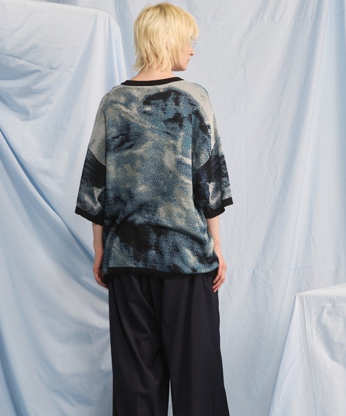 MAISON SPECIAL(メゾンスペシャル)の「《UNISEX》Abstract Jacquard Prime-Over Knit T-shirt/アブストラクトジャガードプライムオーバーニットTシャツ【MAISON SPECIAL/メゾンスペシャル】(Tシャツ/カットソー・メンズ・ブルー/ブラック/ベージュ・0/1/2)」の19枚目の写真