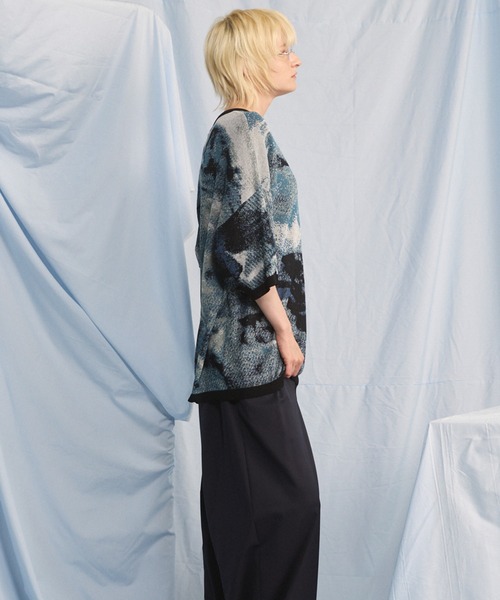 MAISON SPECIAL(メゾンスペシャル)の「《UNISEX》Abstract Jacquard Prime-Over Knit T-shirt/アブストラクトジャガードプライムオーバーニットTシャツ【MAISON SPECIAL/メゾンスペシャル】(Tシャツ/カットソー・メンズ・ブルー/ブラック/ベージュ・0/1/2)」の18枚目の写真