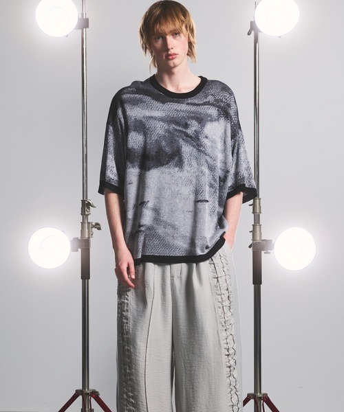 MAISON SPECIAL(メゾンスペシャル)の「《UNISEX》Abstract Jacquard Prime-Over Knit T-shirt/アブストラクトジャガードプライムオーバーニットTシャツ【MAISON SPECIAL/メゾンスペシャル】(Tシャツ/カットソー・メンズ・ブルー/ブラック/ベージュ・0/1/2)」の20枚目の写真