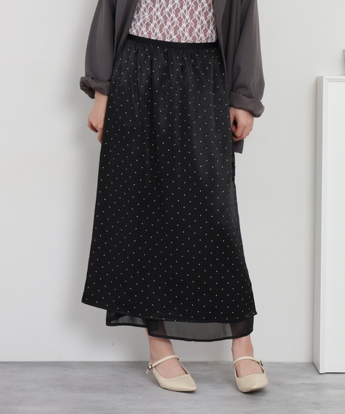 RME.(アールエムイー)の「ドット柄シアーレイヤードロングスカート(スカート・レディース・ブラック/ホワイト・L/M/S)」の2枚目の写真
