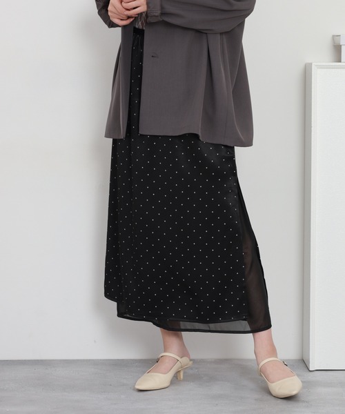 RME.(アールエムイー)の「ドット柄シアーレイヤードロングスカート(スカート・レディース・ブラック/ホワイト・L/M/S)」の15枚目の写真
