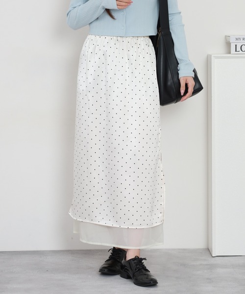RME.(アールエムイー)の「ドット柄シアーレイヤードロングスカート(スカート・レディース・ブラック/ホワイト・L/M/S)」の4枚目の写真
