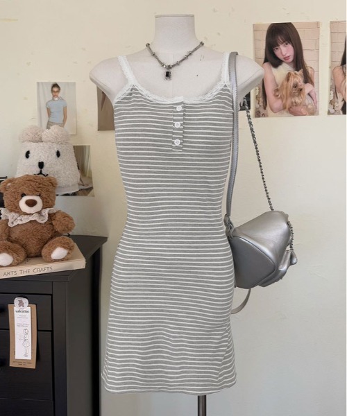 kirakiraShop(キラキラショップ)の「カップ付き リブ キャミソール ワンピース(ワンピース・レディース・ホワイト/ホワイト系その他/ブラック/グレー系その他/ブラック系その他・FREE)」の5枚目の写真
