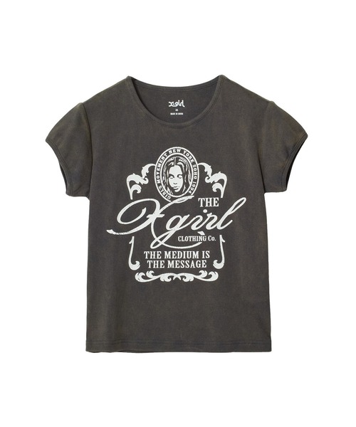 X-girl(エックスガール)の「FADED VICTORIAN FACE S/S BABY TEE(Tシャツ/カットソー・レディース・オフホワイト/チャコール・S/M)」の6枚目の写真