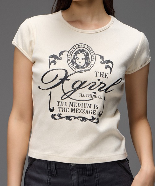X-girl(エックスガール)の「FADED VICTORIAN FACE S/S BABY TEE(Tシャツ/カットソー・レディース・オフホワイト/チャコール・S/M)」の13枚目の写真