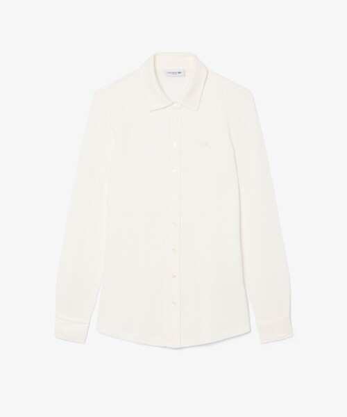 LACOSTE(ラコステ)の「グロッシー鹿の子地ロングスリーブ スリムフィットシャツ(シャツ/ブラウス・レディース・オフホワイト・38/36)」の6枚目の写真