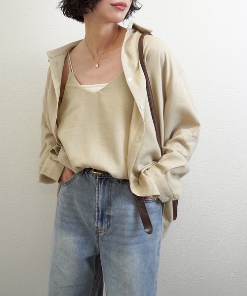 gossara（ゴサラ）の「【大人のこなれ感】キャミ付きリネンタッチシャツ（シャツ/ブラウス・レディース・ベージュ/ホワイト/ブラウン・FREE）」の3枚目の写真