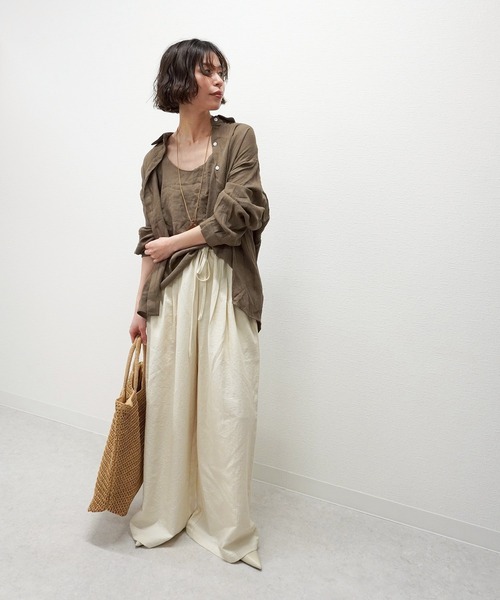 gossara（ゴサラ）の「【大人のこなれ感】キャミ付きリネンタッチシャツ（シャツ/ブラウス・レディース・ベージュ/ホワイト/ブラウン・FREE）」の14枚目の写真