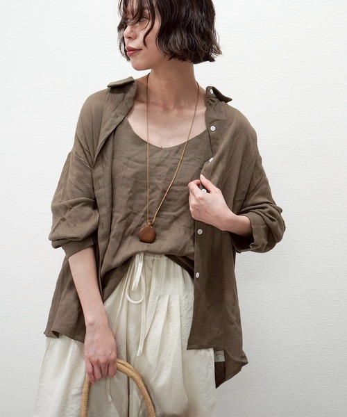 gossara（ゴサラ）の「【大人のこなれ感】キャミ付きリネンタッチシャツ（シャツ/ブラウス・レディース・ベージュ/ホワイト/ブラウン・FREE）」の11枚目の写真