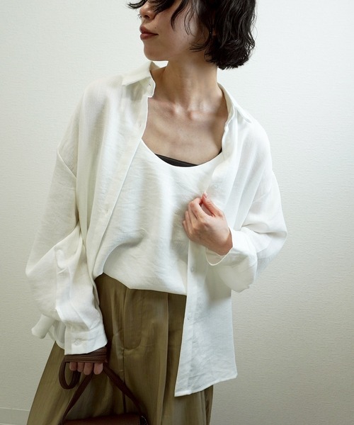 gossara（ゴサラ）の「【大人のこなれ感】キャミ付きリネンタッチシャツ（シャツ/ブラウス・レディース・ベージュ/ホワイト/ブラウン・FREE）」の16枚目の写真