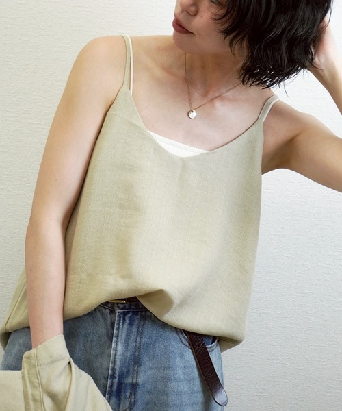 gossara（ゴサラ）の「【大人のこなれ感】キャミ付きリネンタッチシャツ（シャツ/ブラウス・レディース・ベージュ/ホワイト/ブラウン・FREE）」の4枚目の写真