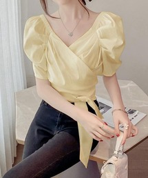 カシュクールパフスリーブブラウス