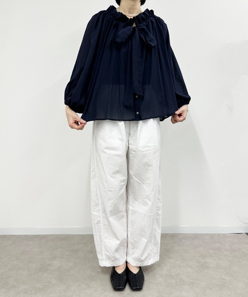 vent blanc（ヴァンブラン）の「denicher デニシェ　cotton boil parisienne blouse　キャンディネックブラウス（シャツ/ブラウス・レディース・ホワイト/ネイビー/ピンク/イエロー・FREE）」の2枚目の写真